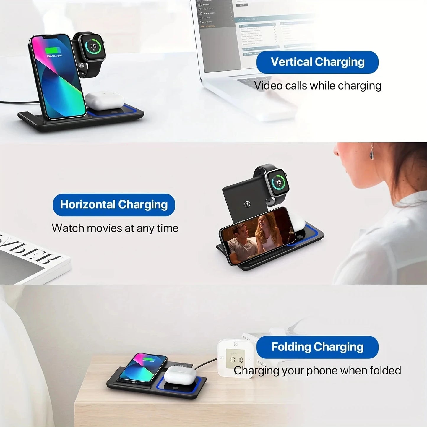 Wireless 3 in 1  Charger iPhone Charging Station