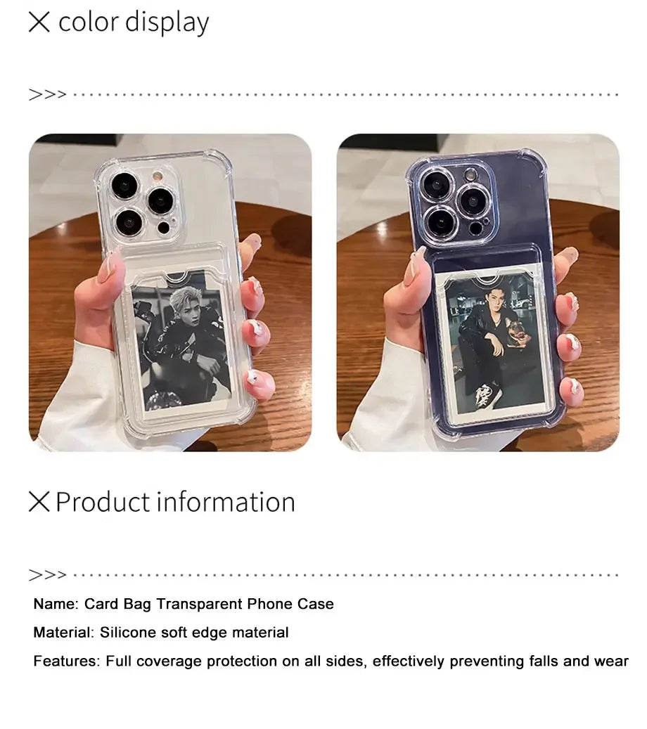 Transparent Card Holder Case For iPhone 15 14 13 12 16 Pro Max Mini X XR XS 7 8 Plus