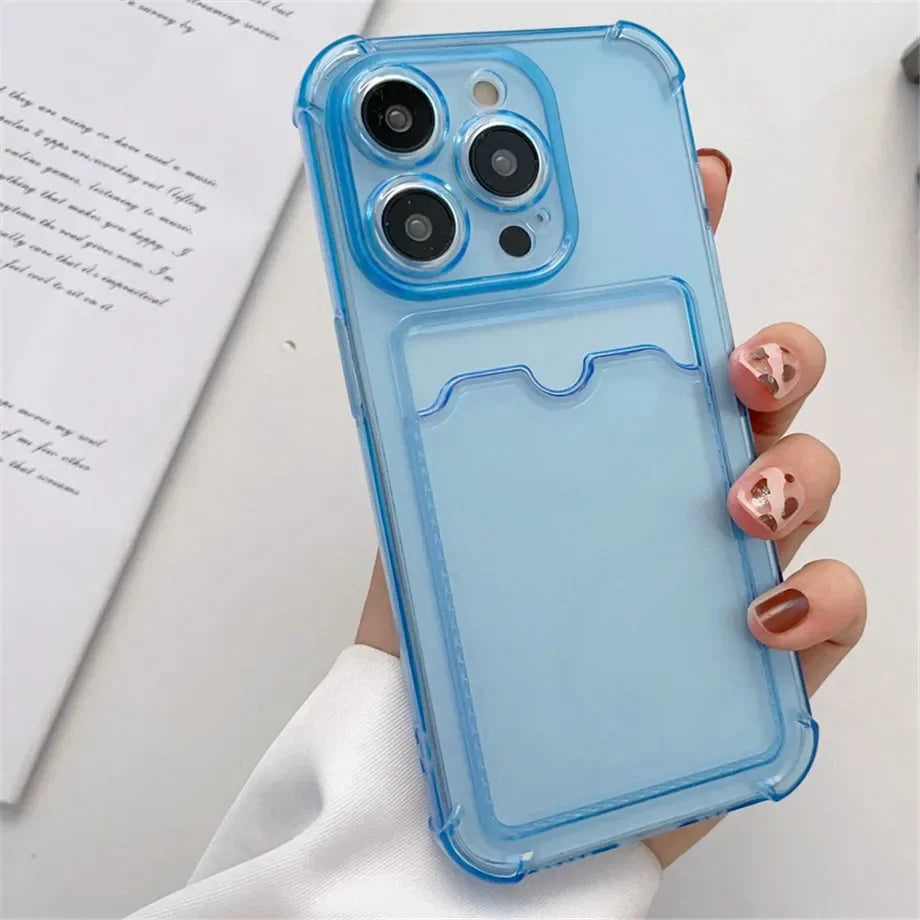 Transparent Card Holder Case For iPhone 15 14 13 12 16 Pro Max Mini X XR XS 7 8 Plus