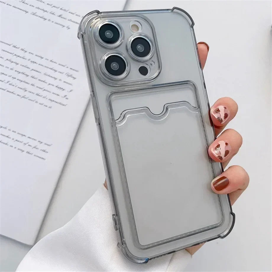 Transparent Card Holder Case For iPhone 15 14 13 12 16 Pro Max Mini X XR XS 7 8 Plus