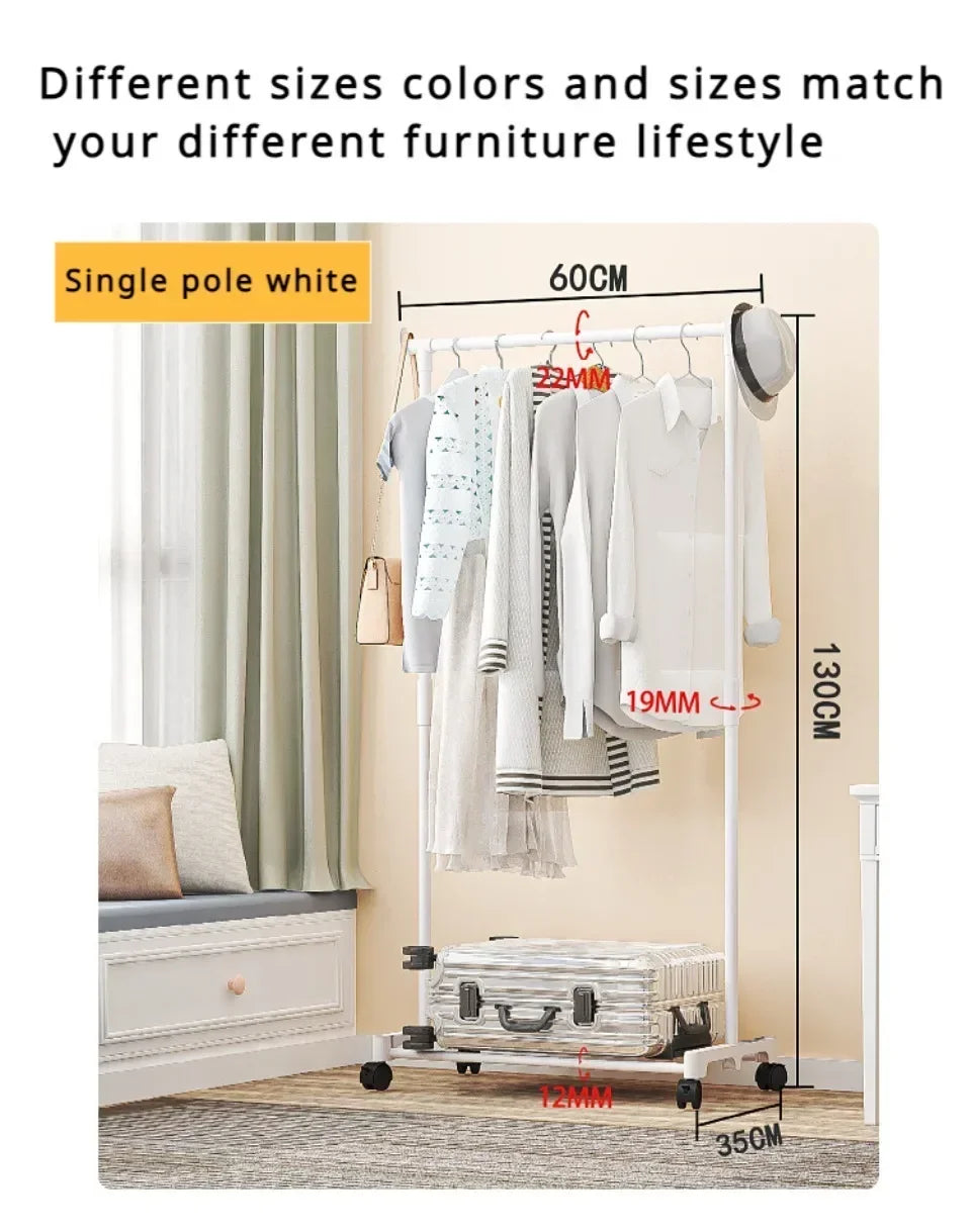 Double-Rod Clothes Rack Clothes Rack With Hooks Hanging Clothe Organizer For Bedroom Movable Bedroom Clothing Hanger With Wheels