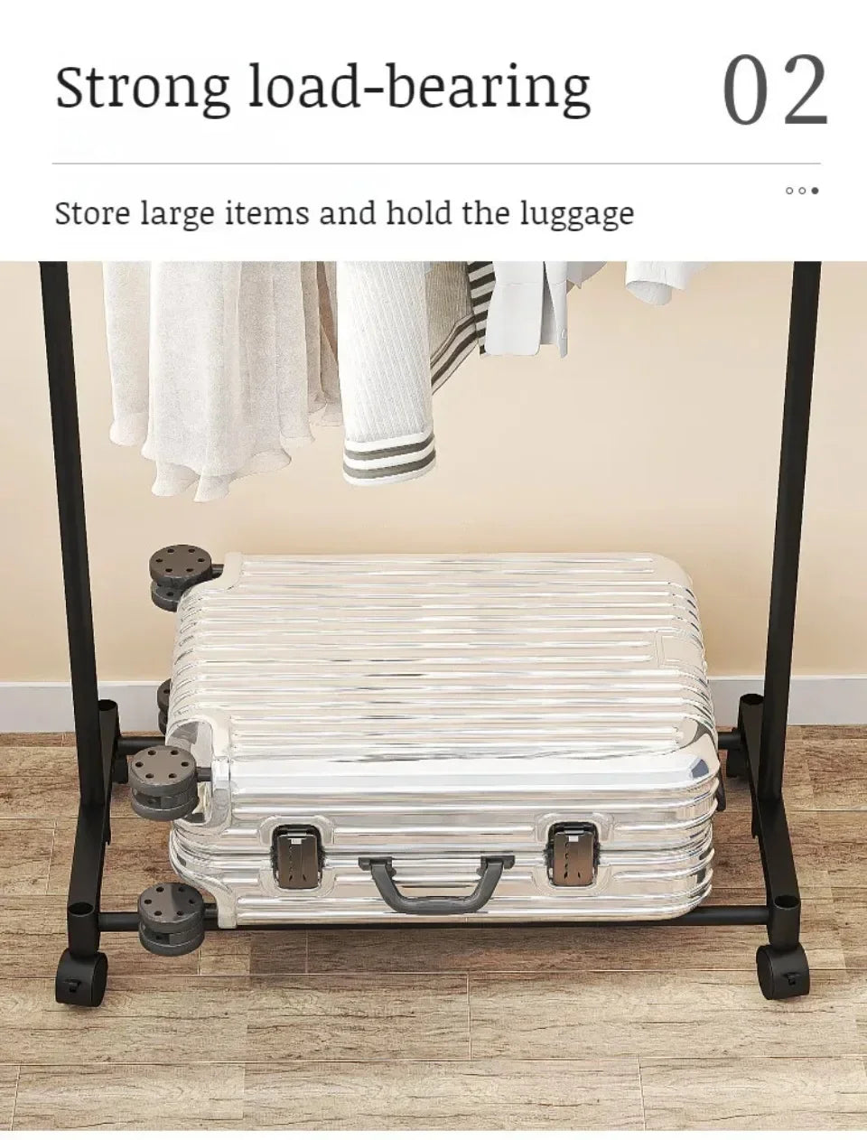 Double-Rod Clothes Rack Clothes Rack With Hooks Hanging Clothe Organizer For Bedroom Movable Bedroom Clothing Hanger With Wheels