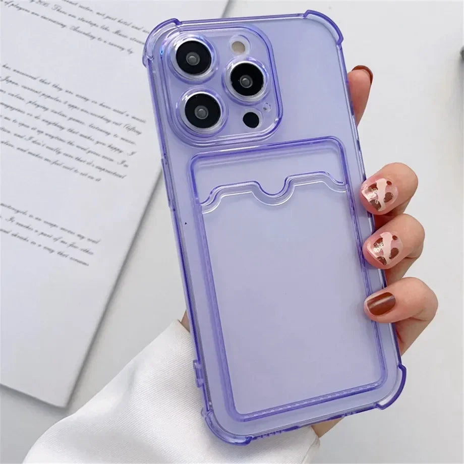 Transparent Card Holder Case For iPhone 15 14 13 12 16 Pro Max Mini X XR XS 7 8 Plus