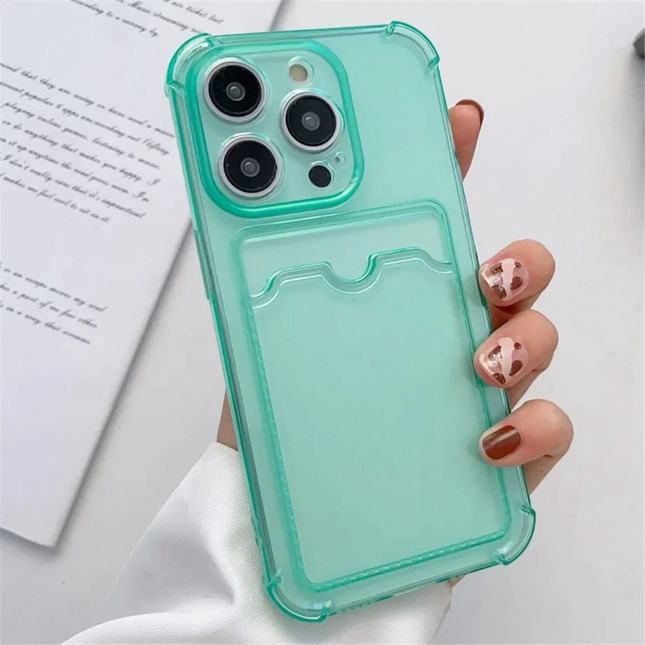 Transparent Card Holder Case For iPhone 15 14 13 12 16 Pro Max Mini X XR XS 7 8 Plus