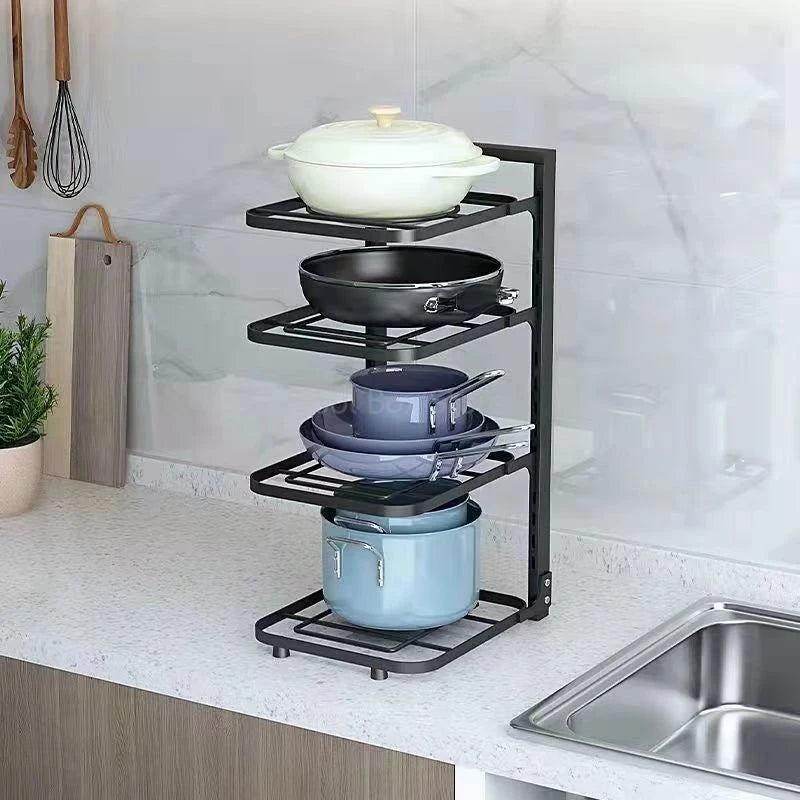 Pots and Pans Organizer Rack Kitchen Sink Shelf Holder Household Storage Cabinet Multi-Layer Frying Pan Organizer Bowl Shelf