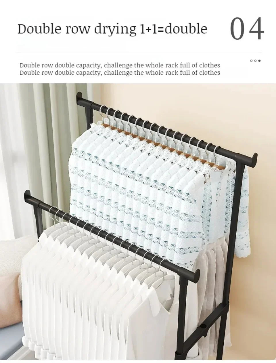 Double-Rod Clothes Rack Clothes Rack With Hooks Hanging Clothe Organizer For Bedroom Movable Bedroom Clothing Hanger With Wheels