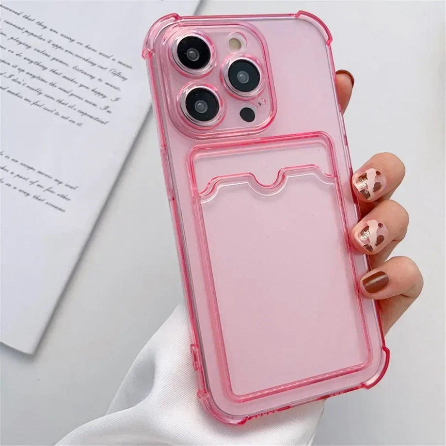 Transparent Card Holder Case For iPhone 15 14 13 12 16 Pro Max Mini X XR XS 7 8 Plus