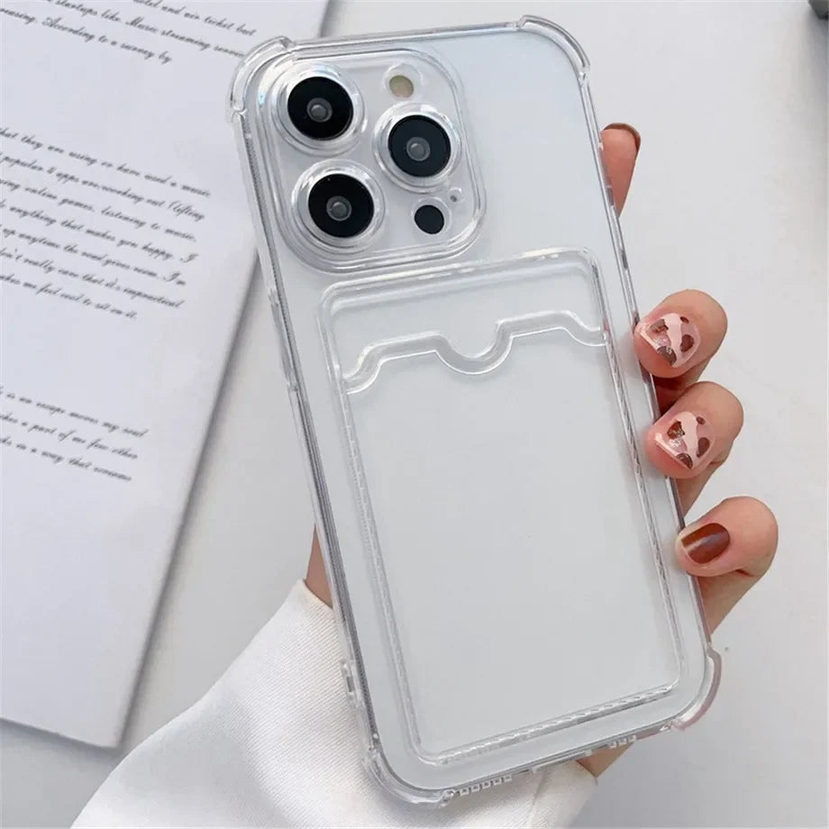 Transparent Card Holder Case For iPhone 15 14 13 12 16 Pro Max Mini X XR XS 7 8 Plus