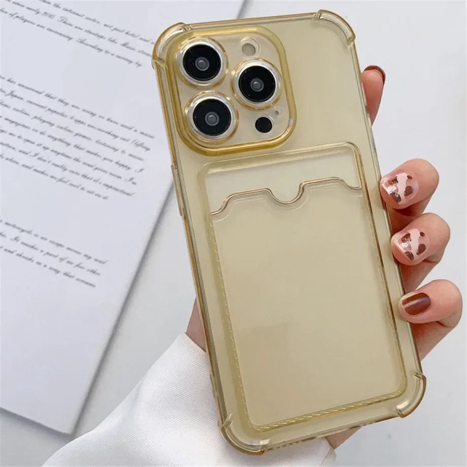 Transparent Card Holder Case For iPhone 15 14 13 12 16 Pro Max Mini X XR XS 7 8 Plus