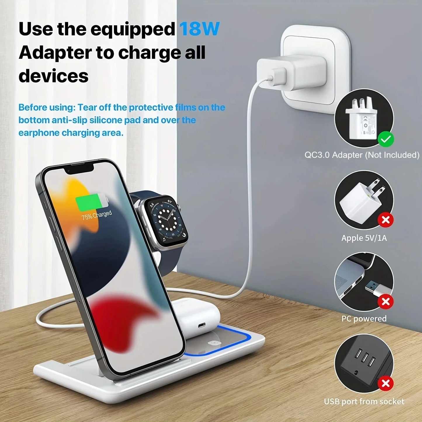 Wireless 3 in 1  Charger iPhone Charging Station