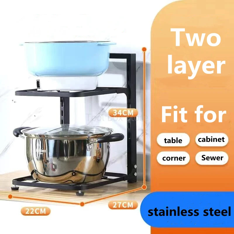 Pots and Pans Organizer Rack Kitchen Sink Shelf Holder Household Storage Cabinet Multi-Layer Frying Pan Organizer Bowl Shelf