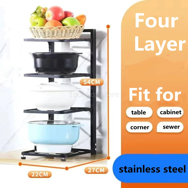 Pots and Pans Organizer Rack Kitchen Sink Shelf Holder Household Storage Cabinet Multi-Layer Frying Pan Organizer Bowl Shelf