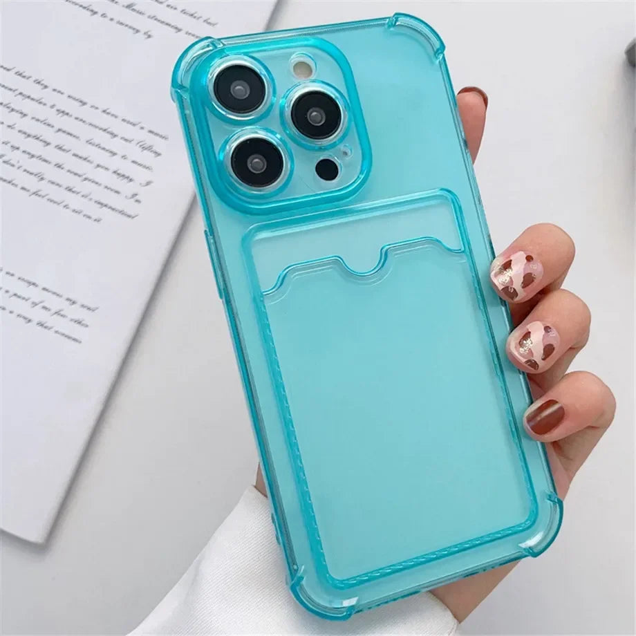 Transparent Card Holder Case For iPhone 15 14 13 12 16 Pro Max Mini X XR XS 7 8 Plus