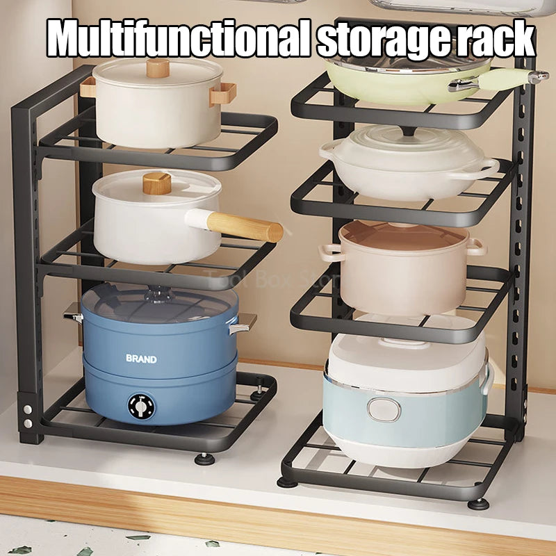 Pots and Pans Organizer Rack Kitchen Sink Shelf Holder Household Storage Cabinet Multi-Layer Frying Pan Organizer Bowl Shelf