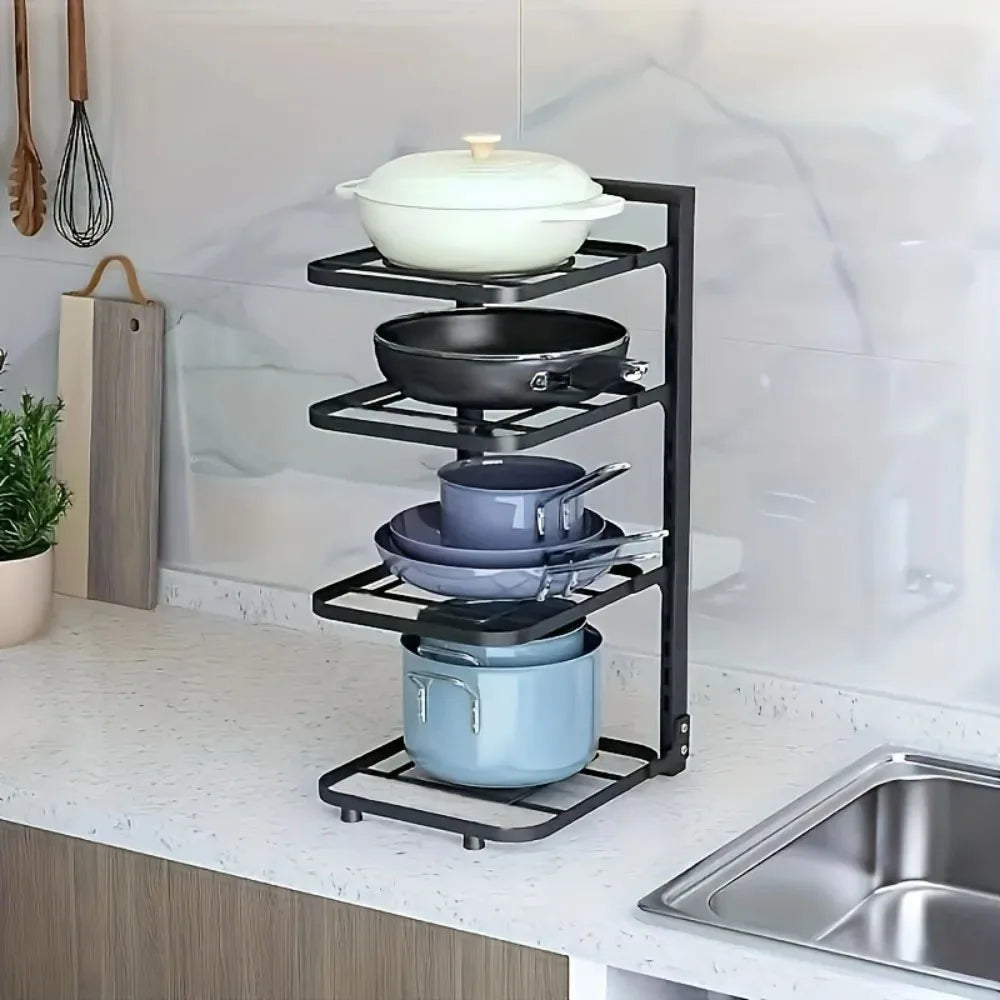 Pots and Pans Organizer Rack Kitchen Sink Shelf Holder Household Storage Cabinet Multi-Layer Frying Pan Organizer Bowl Shelf