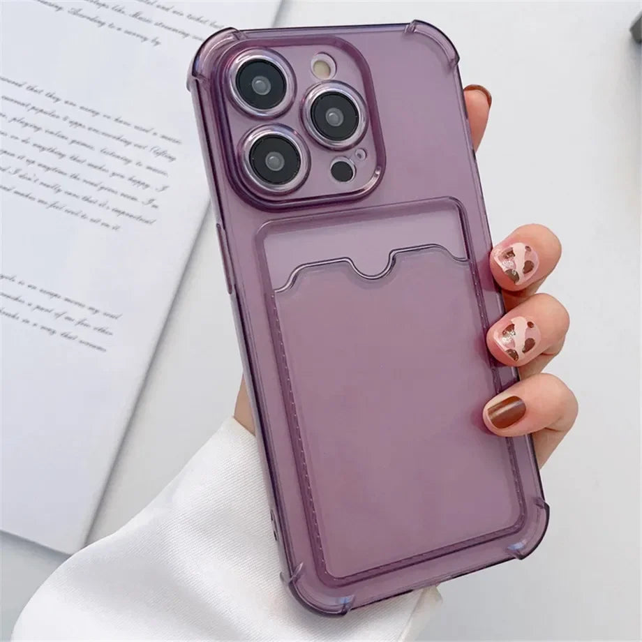 Transparent Card Holder Case For iPhone 15 14 13 12 16 Pro Max Mini X XR XS 7 8 Plus