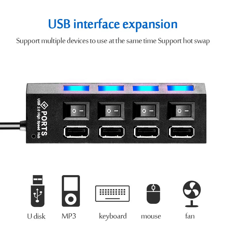 Multi USB Splitter USB 2.0 and 3.0 + 30CM Cable